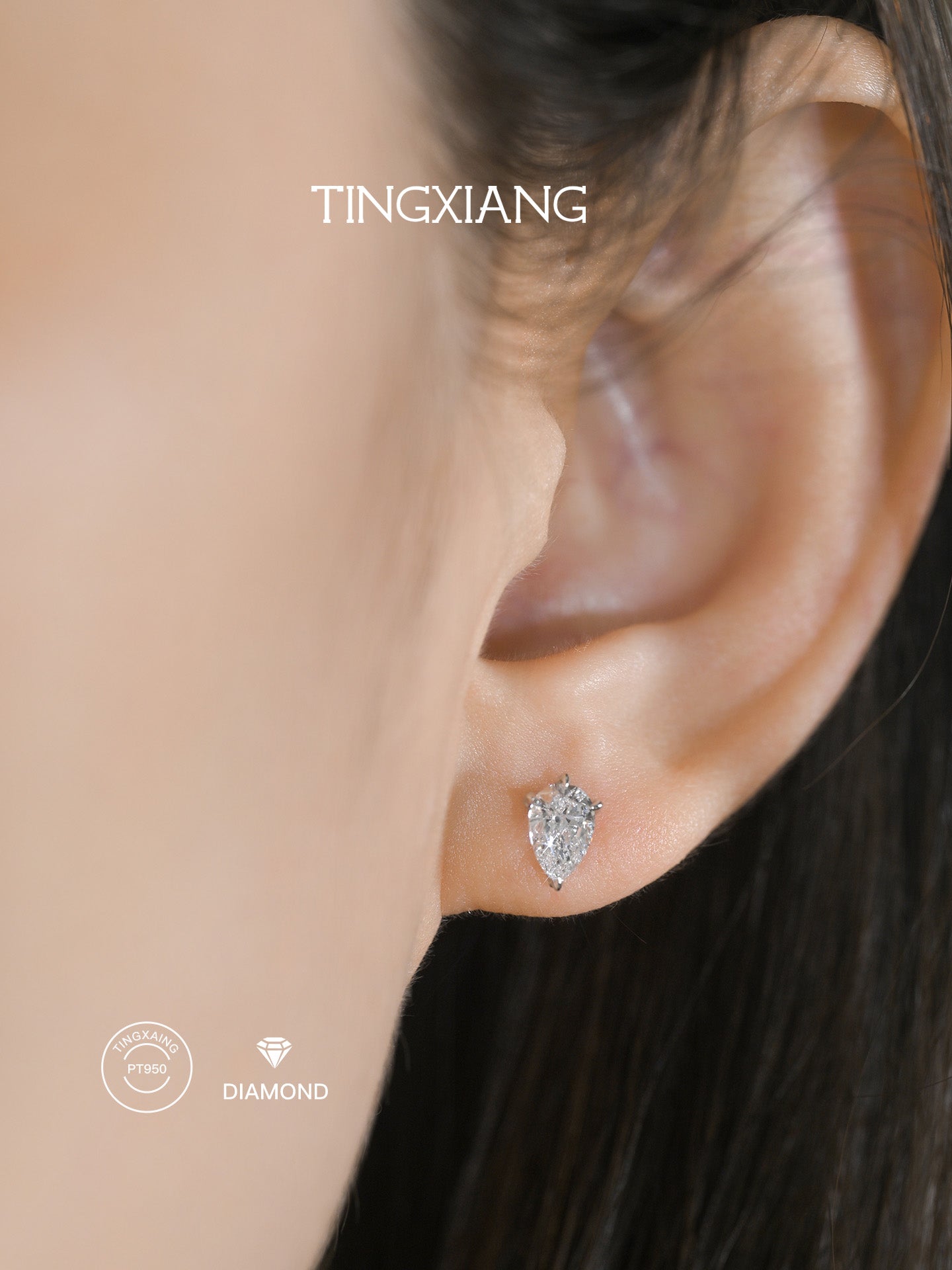 「听香」| 钻石系列|鹰爪18k金铂金50分水滴钻石耳钉极简长期主义