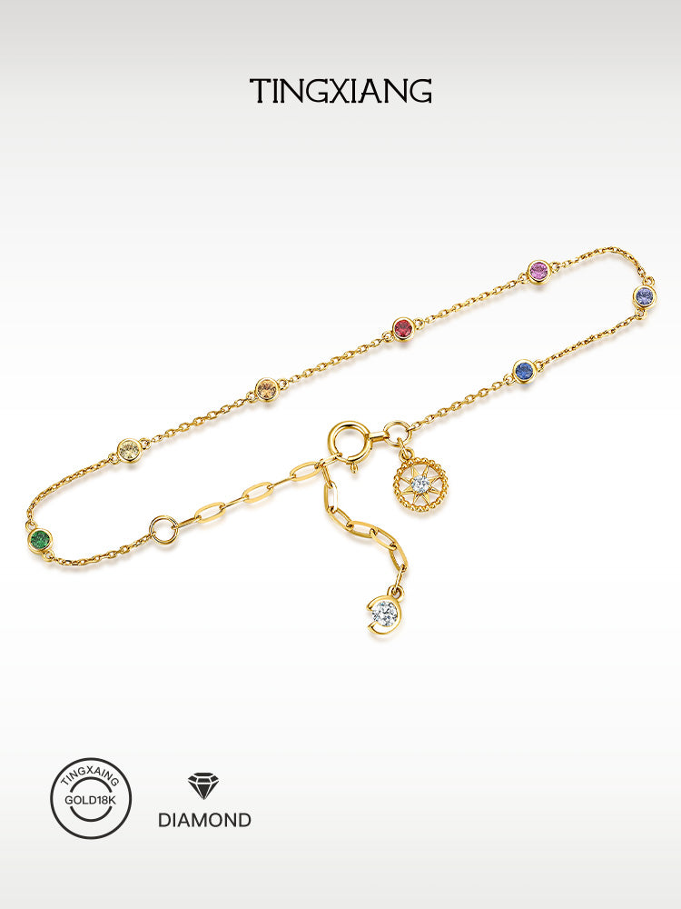 「听香」| 彩虹手链|太阳18k金泡泡钻石蓝宝石手链治愈系小众原创