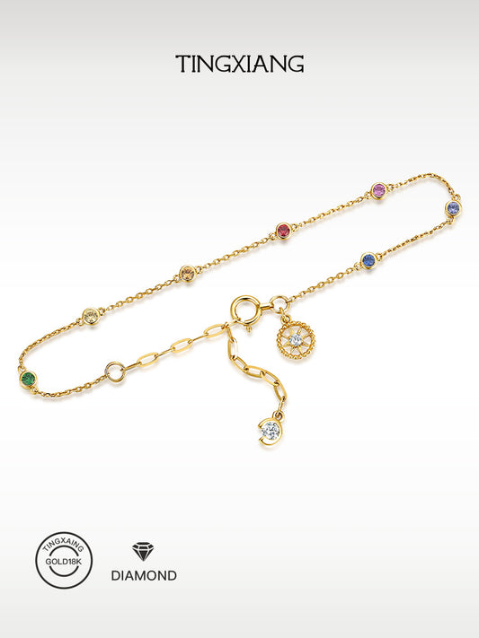 「听香」| 彩虹手链|太阳18k金泡泡钻石蓝宝石手链治愈系小众原创