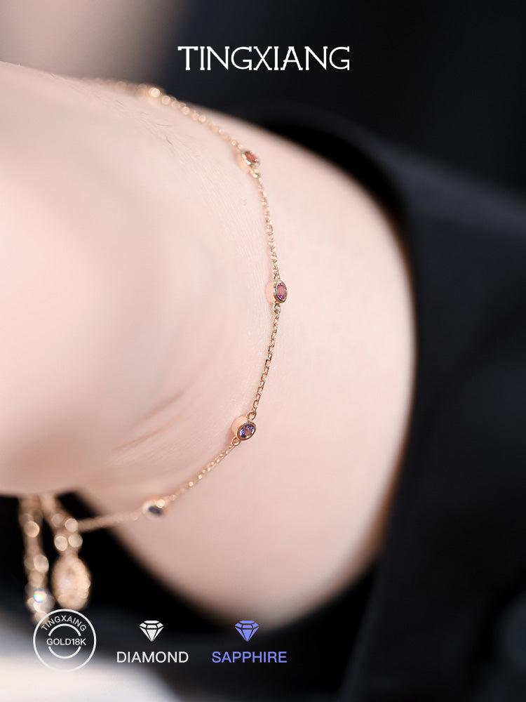 「听香」| 彩虹手链|太阳18k金泡泡钻石蓝宝石手链治愈系小众原创