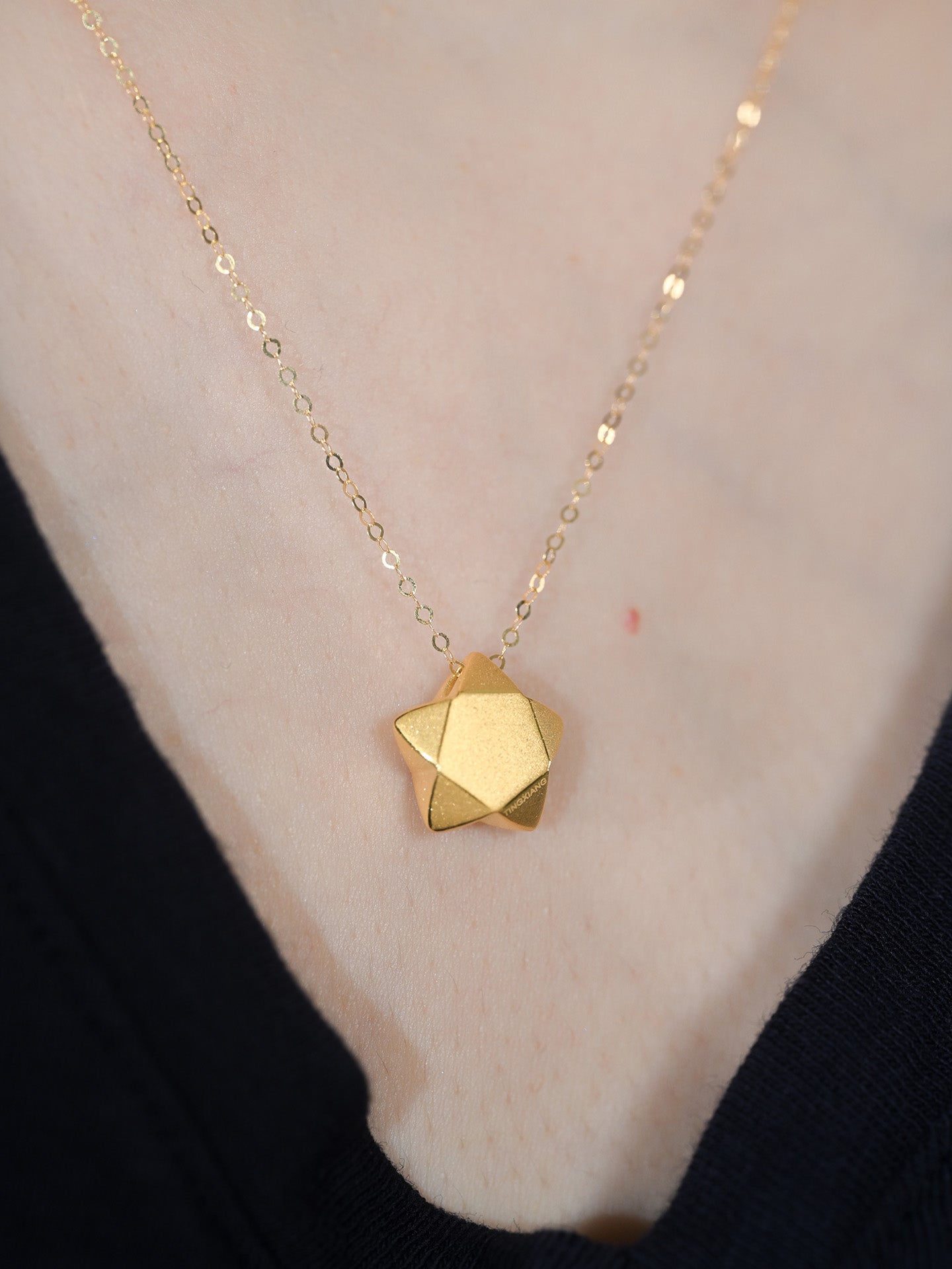 「听香」| 许愿星 |折纸星星足金吊坠18k金项链好运吸金小众设计