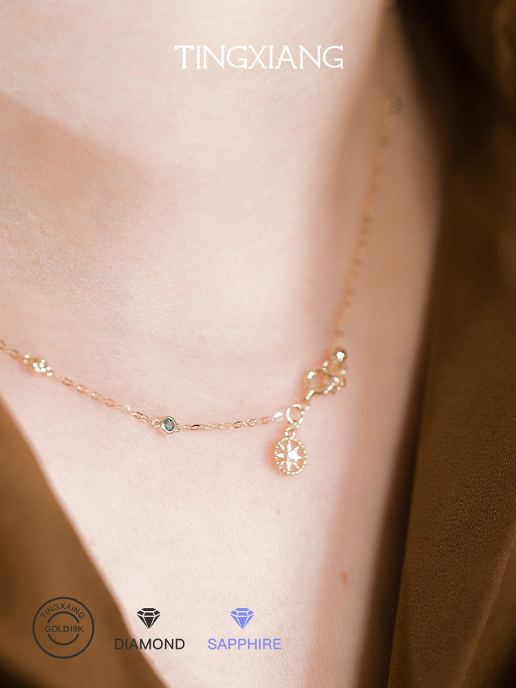 「听香」| 彩虹项链|太阳18k金泡泡钻石蓝宝石项链治愈系小众原创